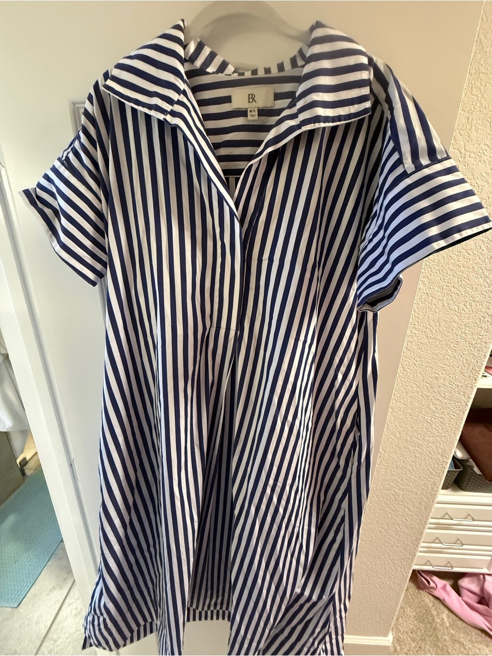 Banana Republic Women’s Navy and White Striped Shirt Dress M/L